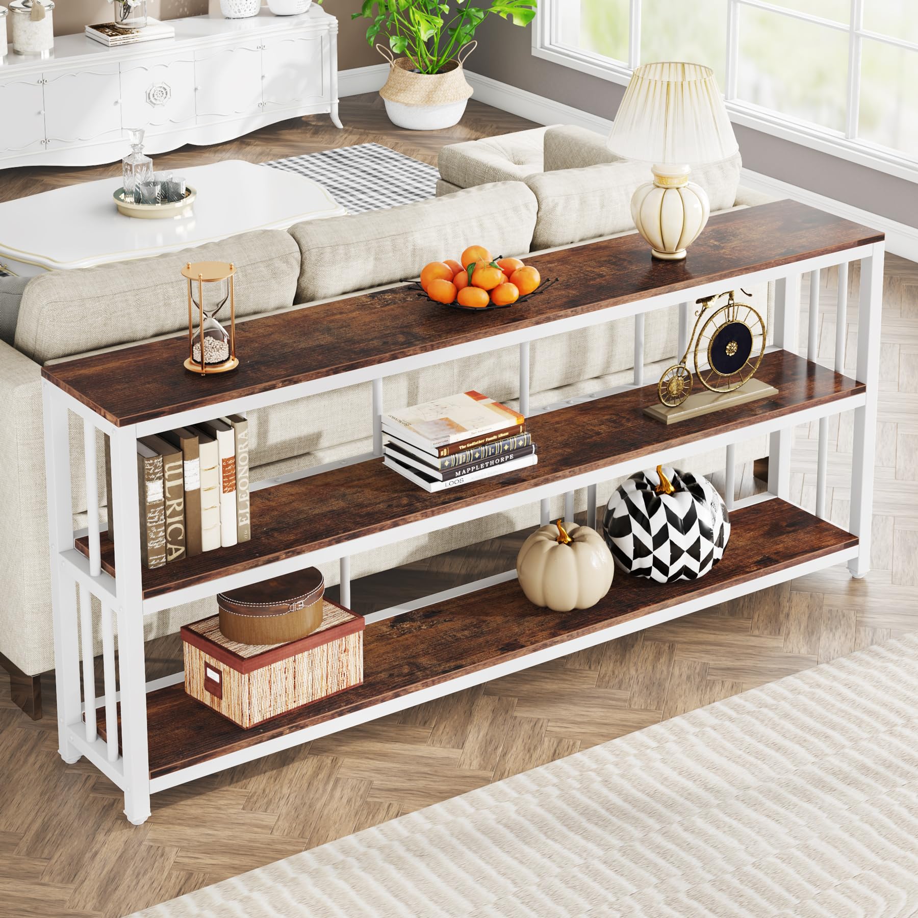 71" Industrial Console Table, 3 Tiers Sofa Table, Narrow Long Sofa Table