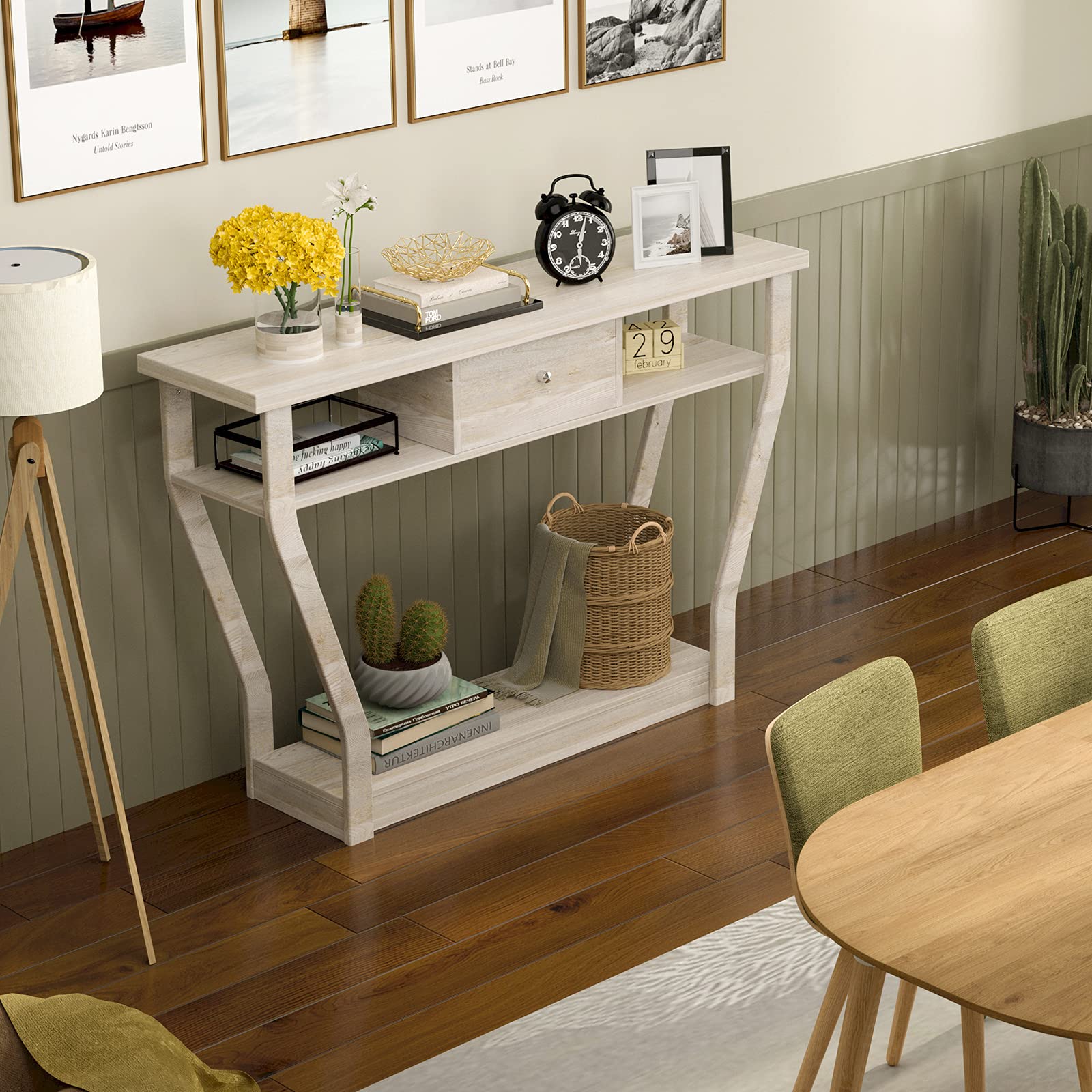 47" Wooden Entryway Table with Drawer and Shelf,