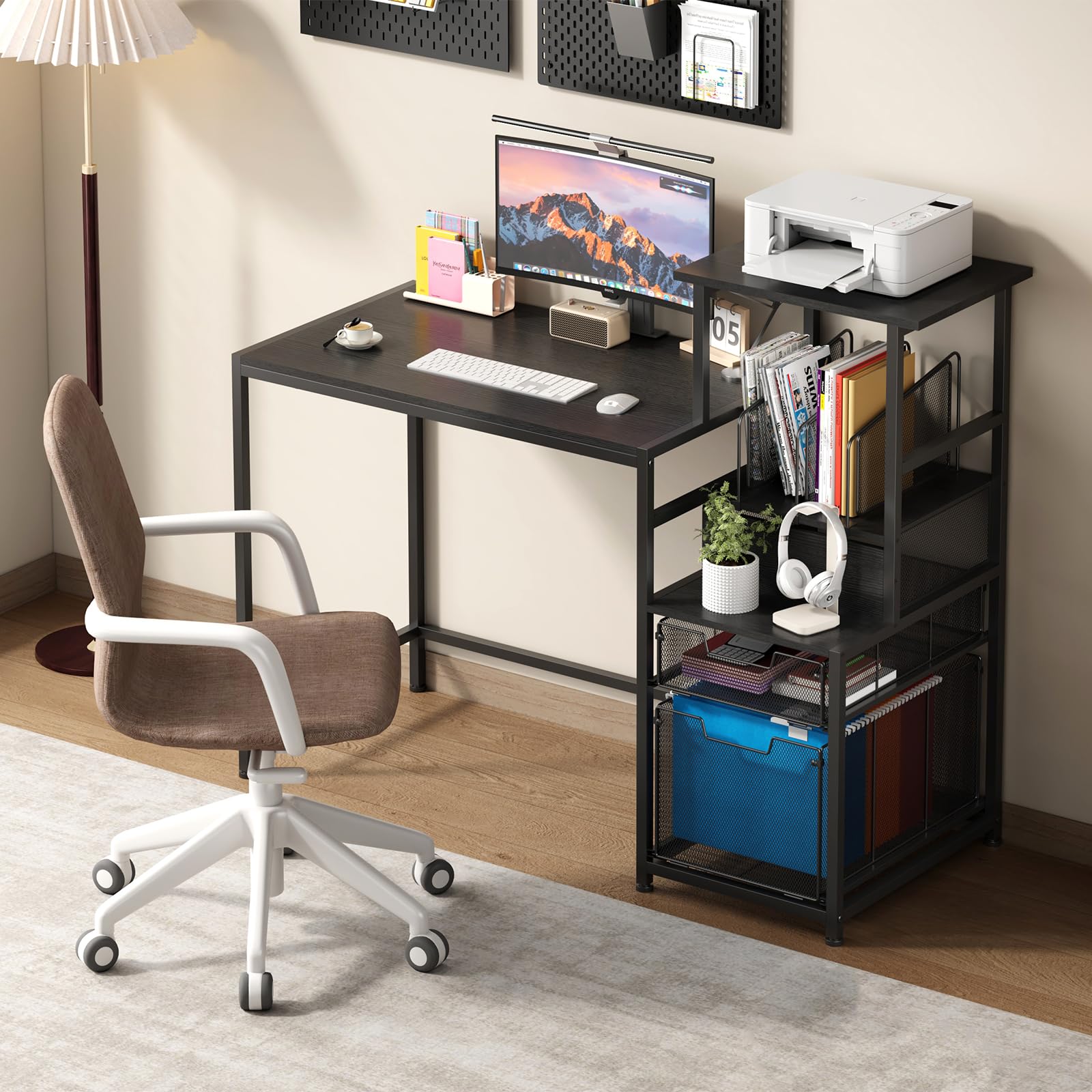 Computer Desk with Drawers and Storage Shelves, 47 Inch Home Office Desks