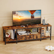 63" Rustic Brown TV Stand with Power Outlets and Storage