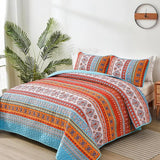 Boho Quilt Set Queen Size,3 Piece Mint Green Bohemian Striped Bedspread Coverlet Set