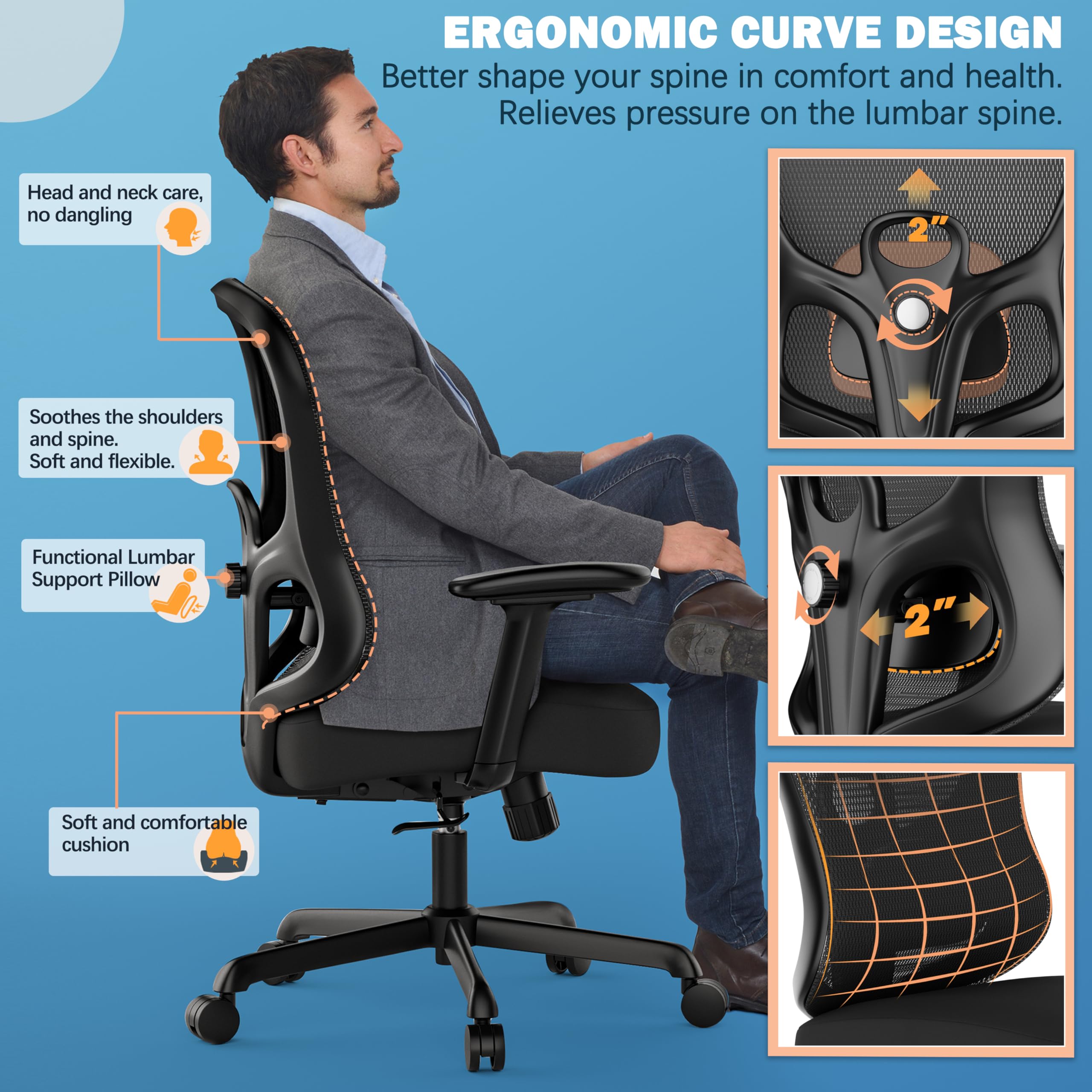 Ergonomic Office Chair with Adjustable Lumbar Support and 3D Armrests