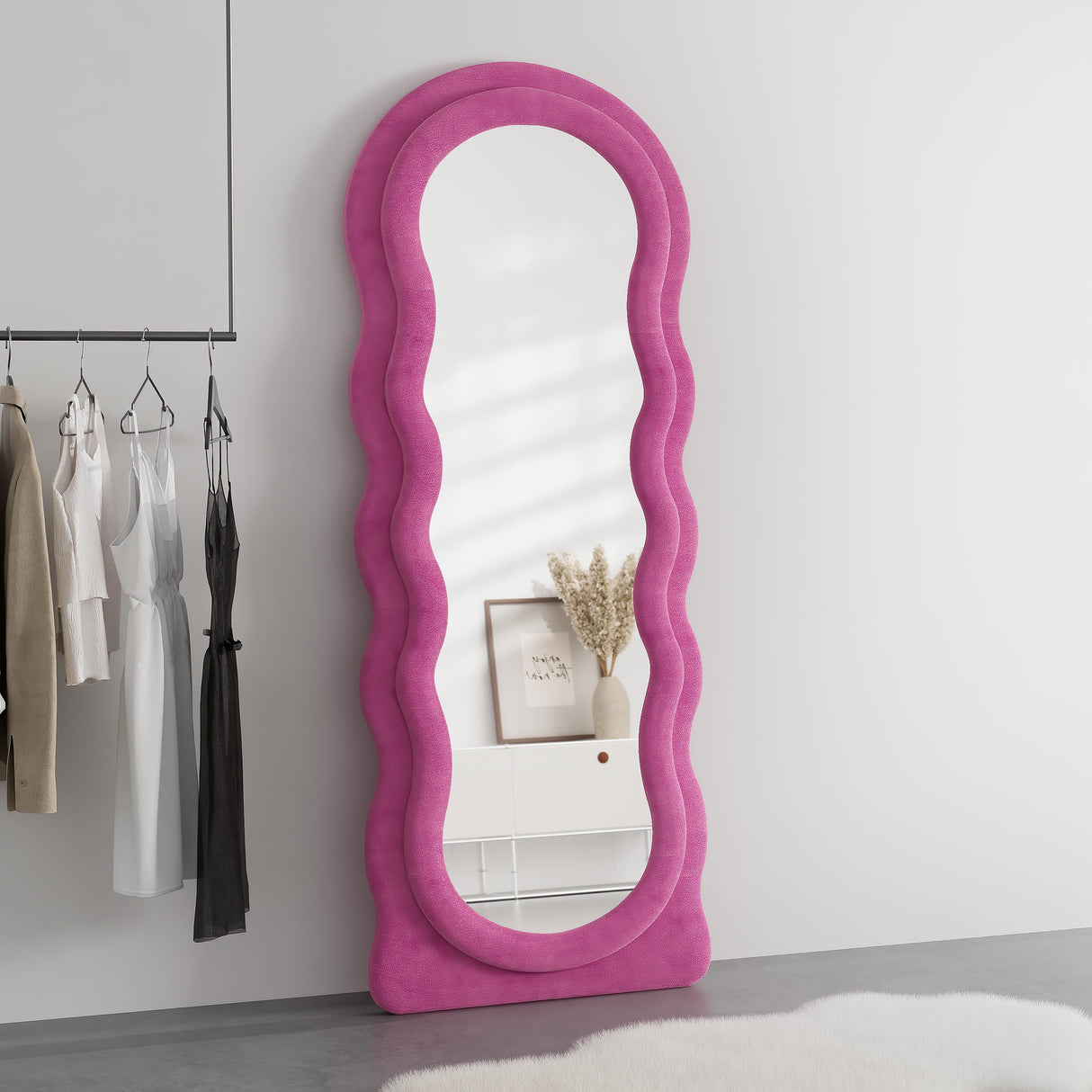 Full Length Mirror, 63" x 24"Irregular Wavy Mirror, Large Floor Length Mirror Wall Mounted,