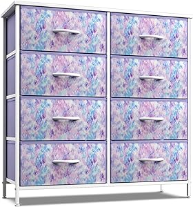 Kids Dresser with 8 Drawers - Storage Chest Organizer Unit Nightstand - Steel Frame, Wood Top, Tie-Dye Fabric Bins for Clothes - Wide Furniture for Bedroom