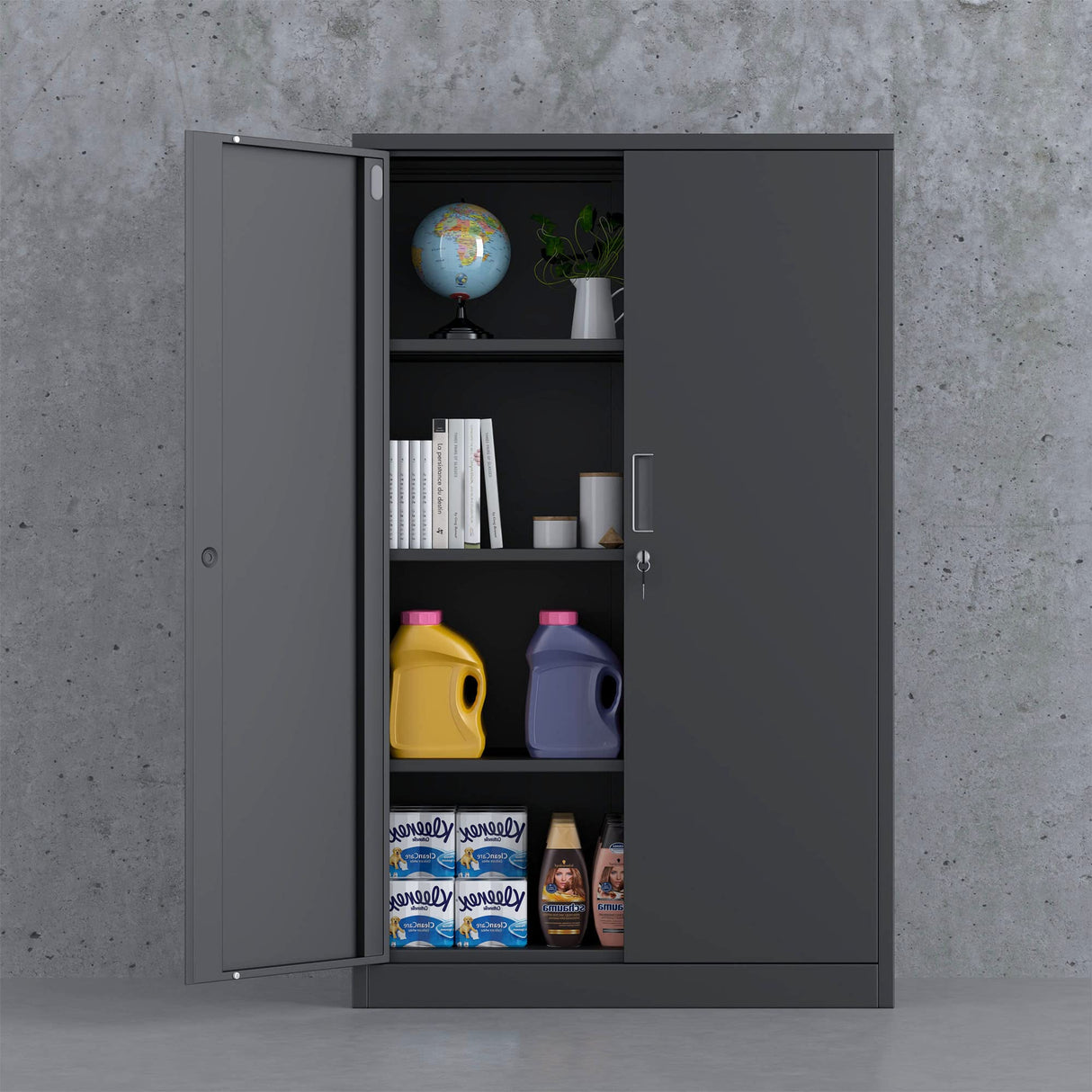 Metal Storage Cabinet with Locking Doors and 3 Adjustable Shelves