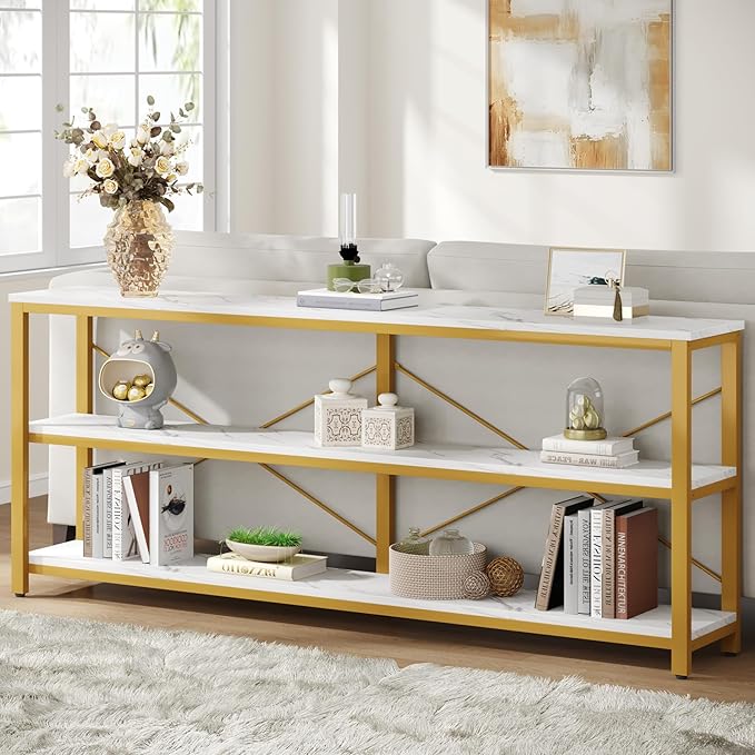 70.9-Inch Console Table, 3-Tier Industrial Sofa Table with Metal Frame