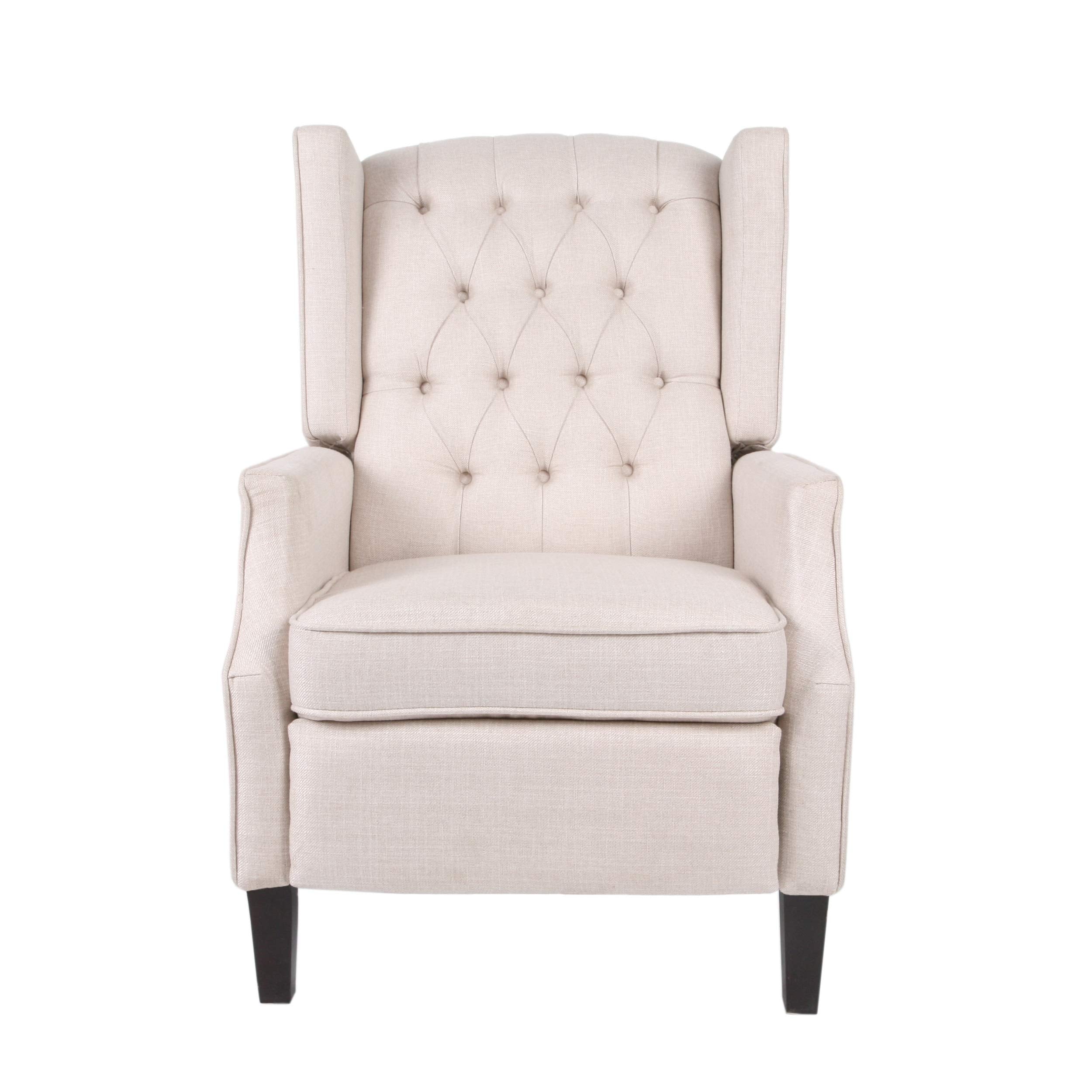 Diana Wingback Recliner, Light Beige Tweed + Dark Brown