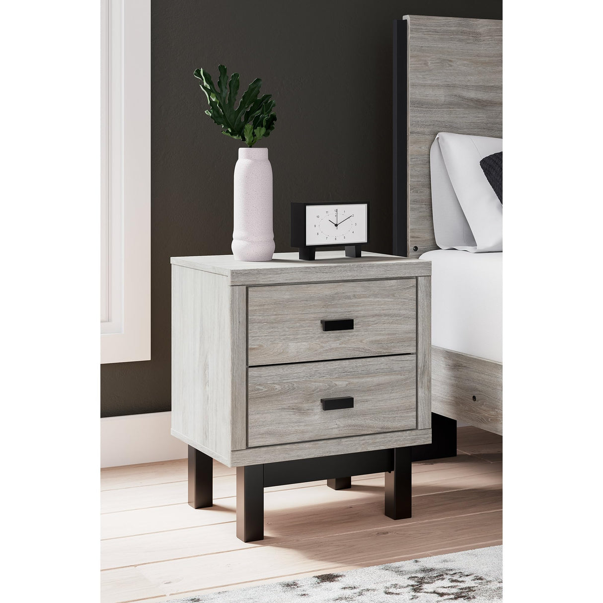 Design by Ashley Vessalli Nightstand, 22" W x 16" D x 25" H, Light Gray & Black