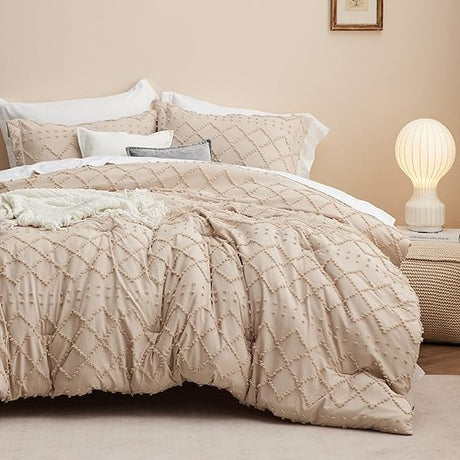 Boho Comforter Set  - White Tufted Shabby Chic Bedding Comforter Set