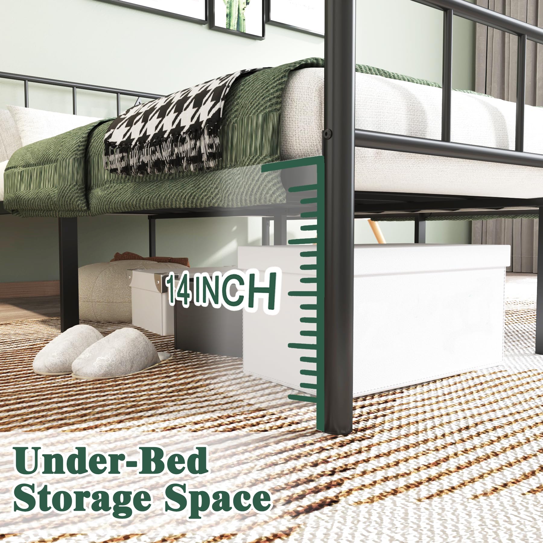 14 Inch Full Size Bed Frames with Headboard/Footboard, Under Bed Storage