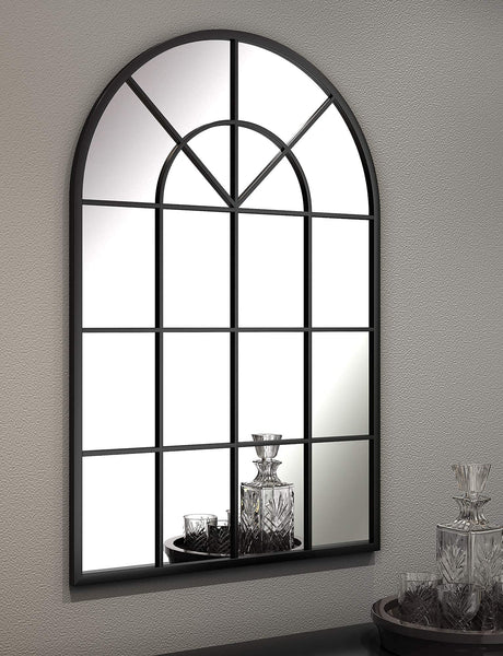 Black Arched Window Wall Mirror - Large Metal Frame 32X46 in Farmhouse Rustic Vintage Entryway Mirror