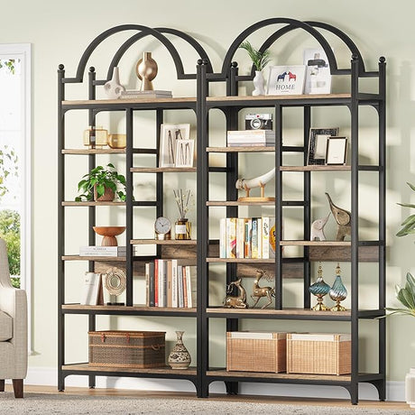 71 inch Tall Gold Bookshelf, 8-Tier Modern Arched Etagere Bookcase