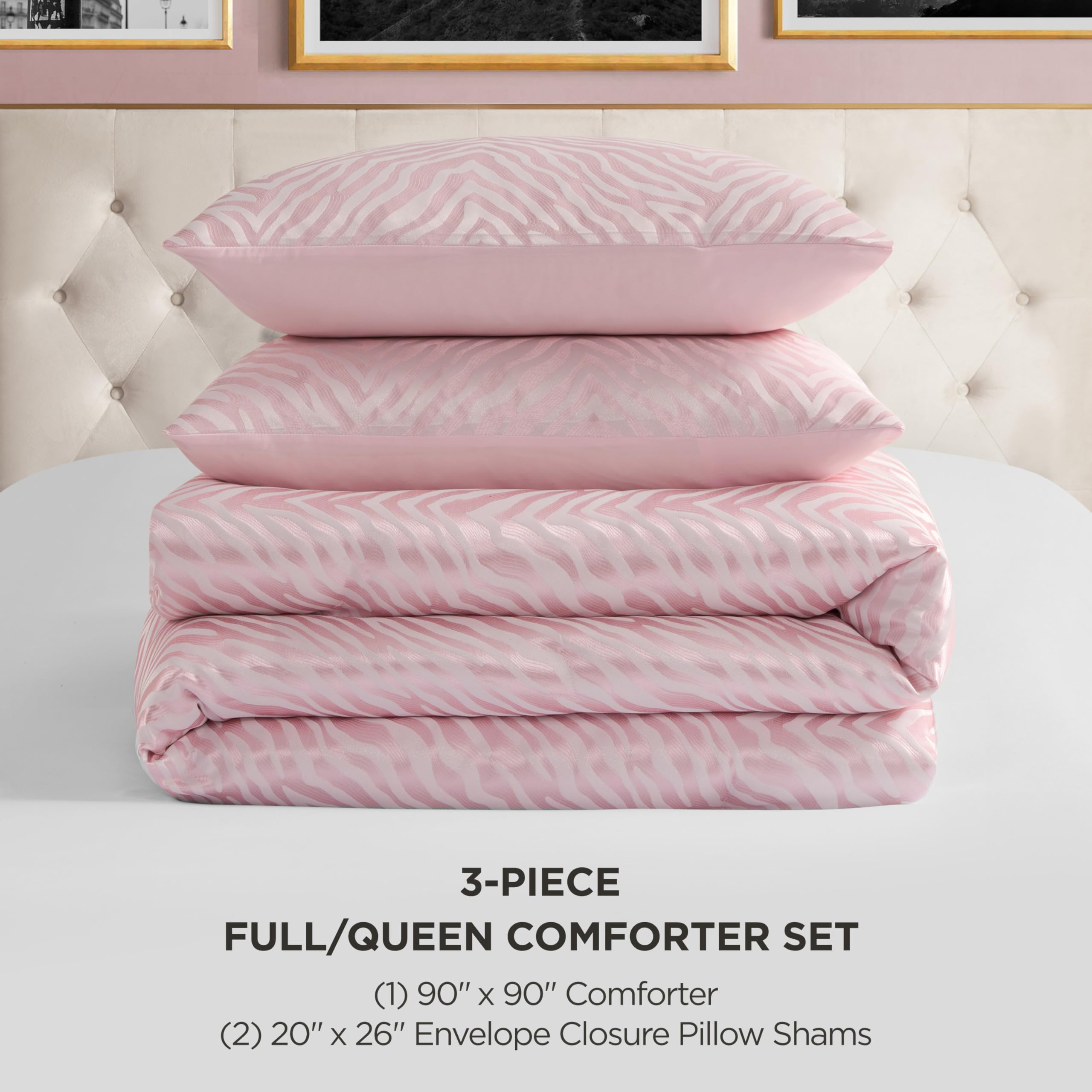 Pink Marshmallow Sparkle Zebra Jacquard Full/Queen Comforter Set - 3 Piece