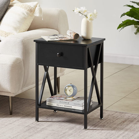 VECELO Night Stands for Bedroom Rustic Nightstand Bedside End Tables with Drawer Storage