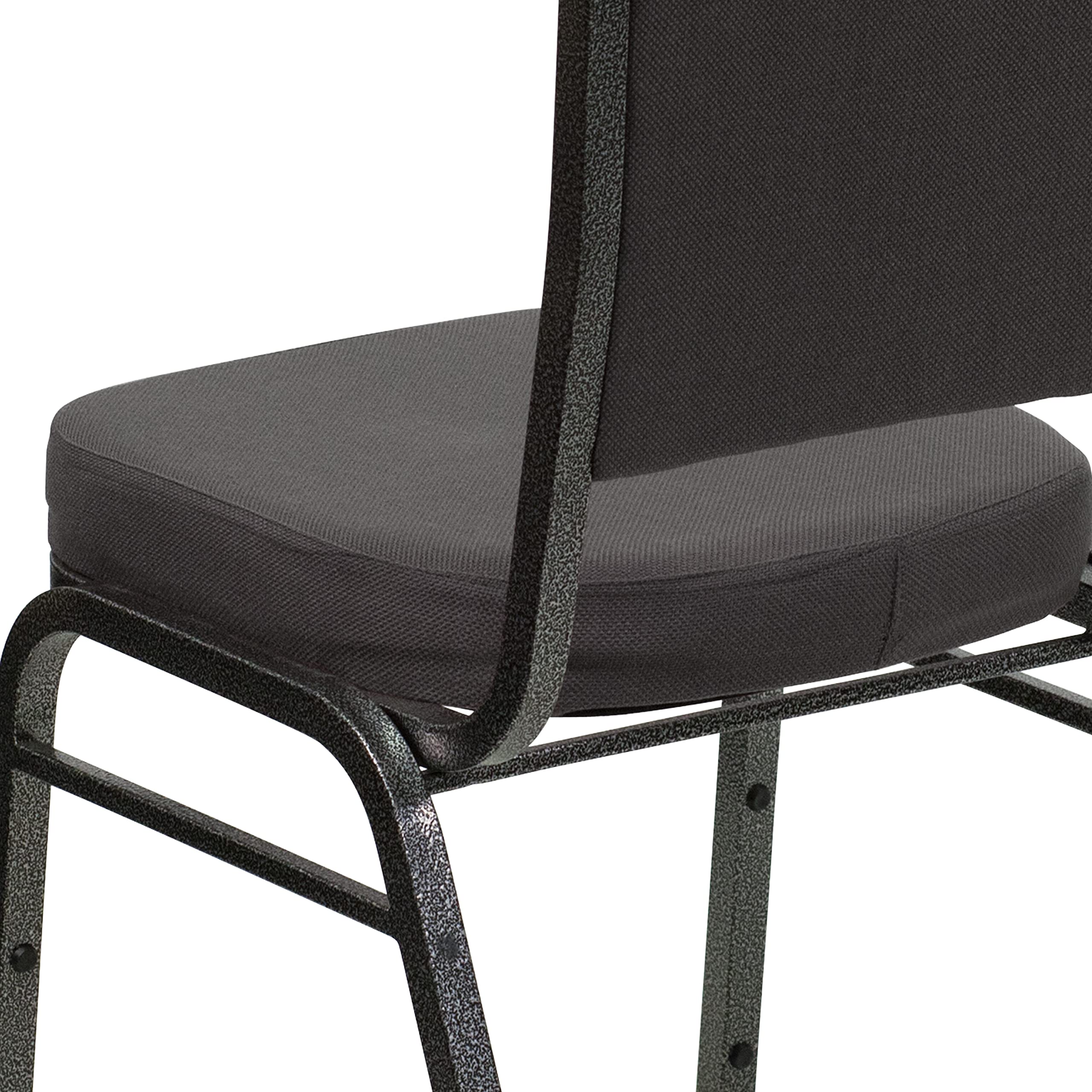 Crown Back Stacking Banquet Chair, Gray Fabric/Silver Vein Frame