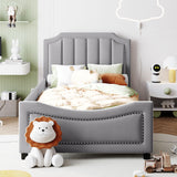 Twin Size Upholstered Bed with Belgrave Headboard, Low Platform Bed Frame