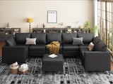 Large Modular Sectional Couch U Shaped Sofa with Storage, Faux Leather Modular Sofa 11 Seat Convertible