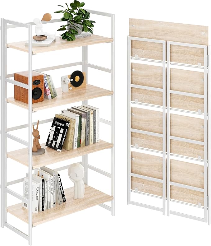 Vintage Multifunctional Folding Bookshelf, No-Assembly Plant Stand Storage Rack Shelves