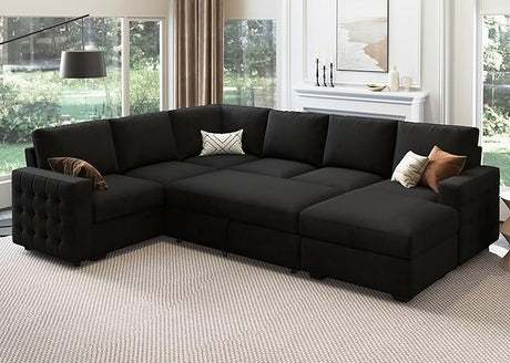 Sectional Sleeper Sofa Pull Out Bed with Storage Chaise, Velvet Sleeper Sectional Couch Pull-Out Bed U