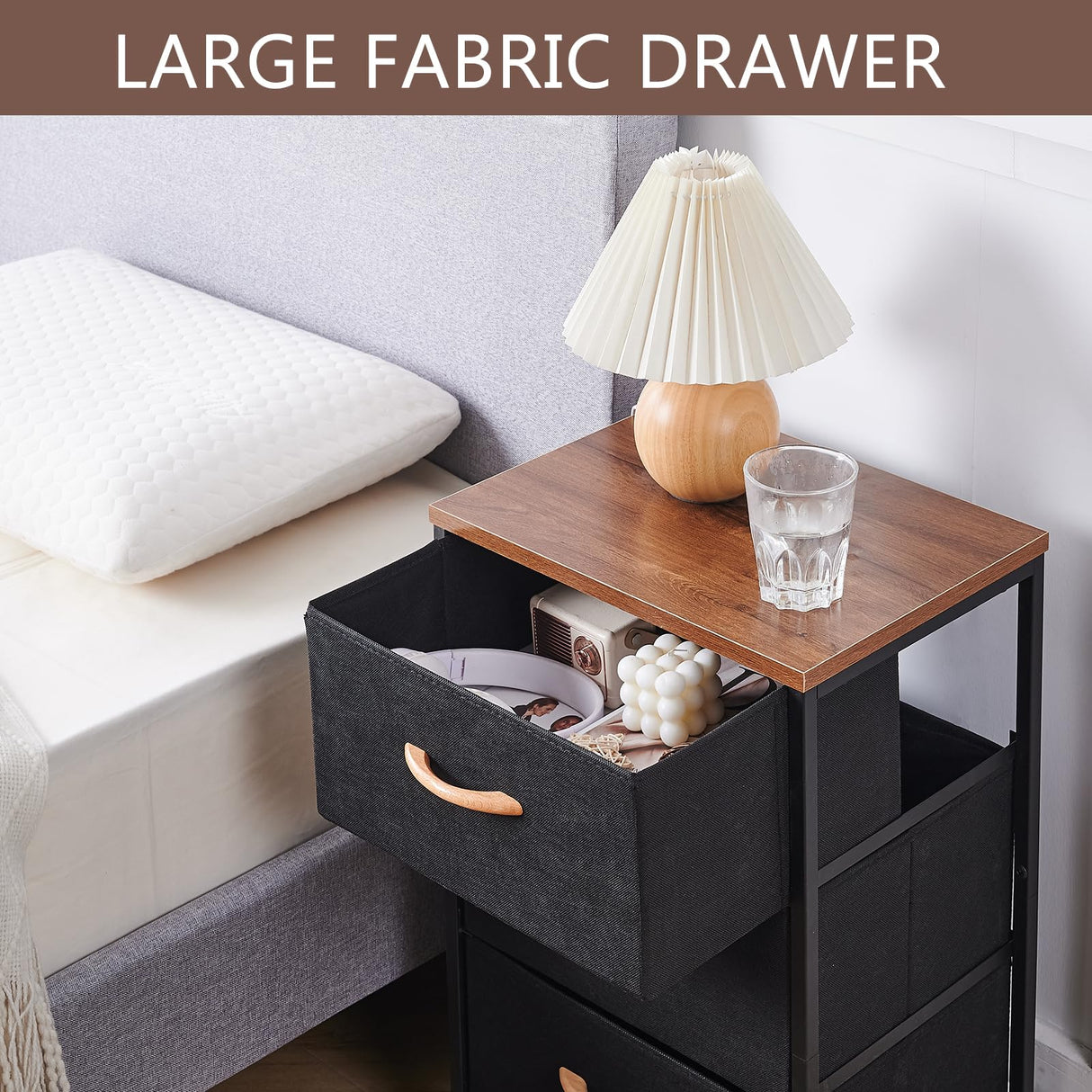 Nightstand with Drawer, Night Stand Bedside Table with Storage Drawers