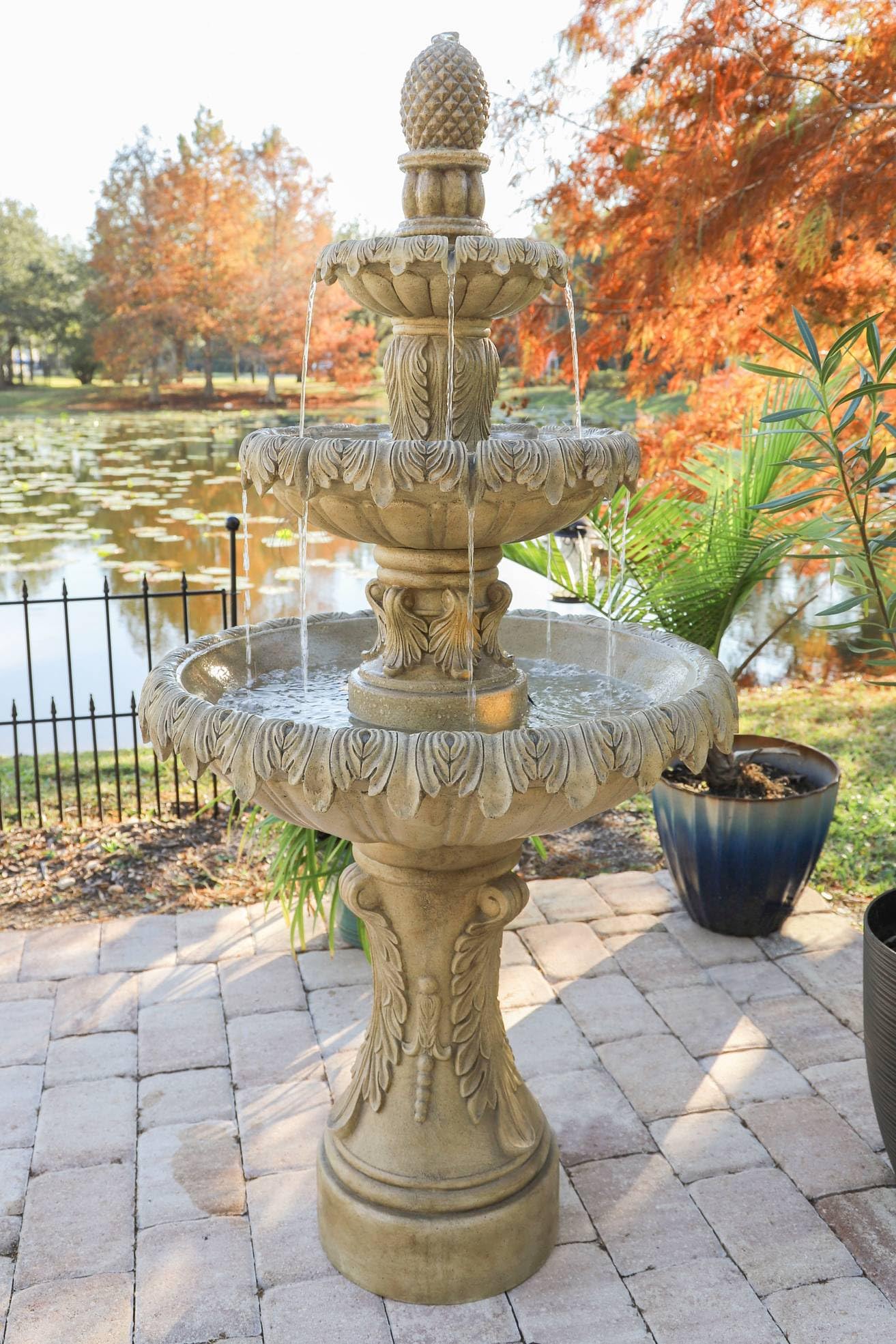62" High Sandstone 3-Tier LED Outdoor Floor Fountain - John Timberland