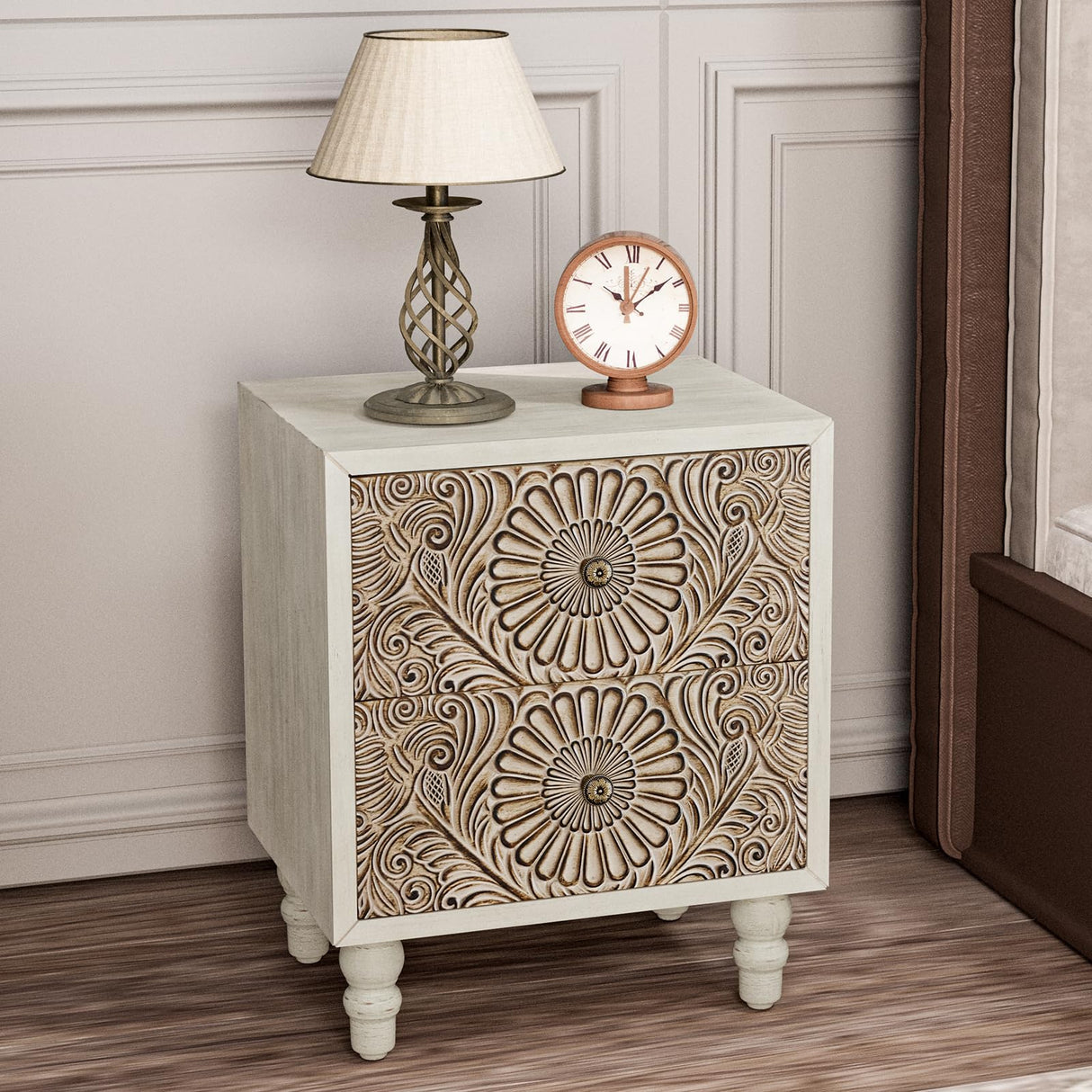 End Table with 2 Drawers Sets of 2, 2 Tier Bedside Table Sets, Wood Grain Nightstand