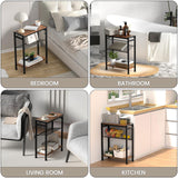 Small Side Table for Small Space, 3-Tier Narrow End Tablewith Magazine Holder