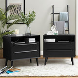 Nightstand with Charging Station, Mid-Century Modern 2 Drawer and Open Shelf Dresser