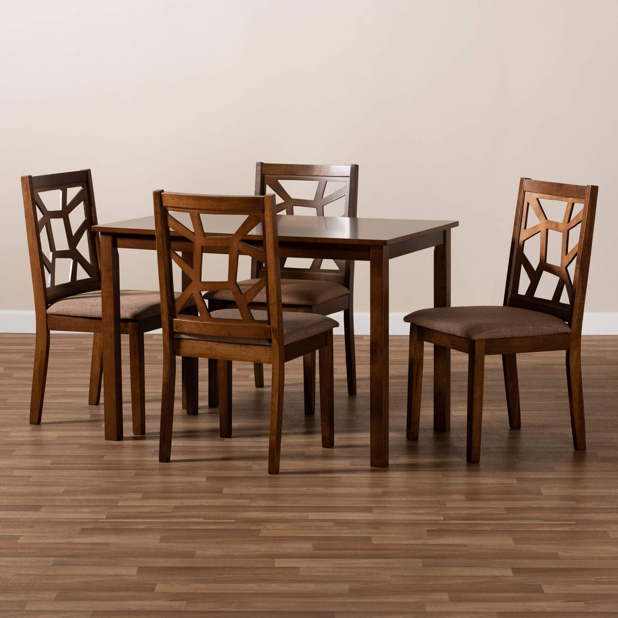 Abilene Dining Set Light Brown Fabric Upholstered and Walnut Brown Finished 5-Piece
