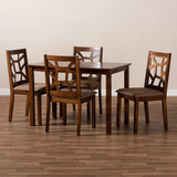 Abilene Dining Set Light Brown Fabric Upholstered and Walnut Brown Finished 5-Piece