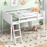 Twin Low Loft Bed, Twin Size Loft Bed with Ladder & Safety Guardrails, Wood Junior Lof