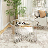 Coffee Tables for Living Room, Round Gold Glass Top Coffee Table,