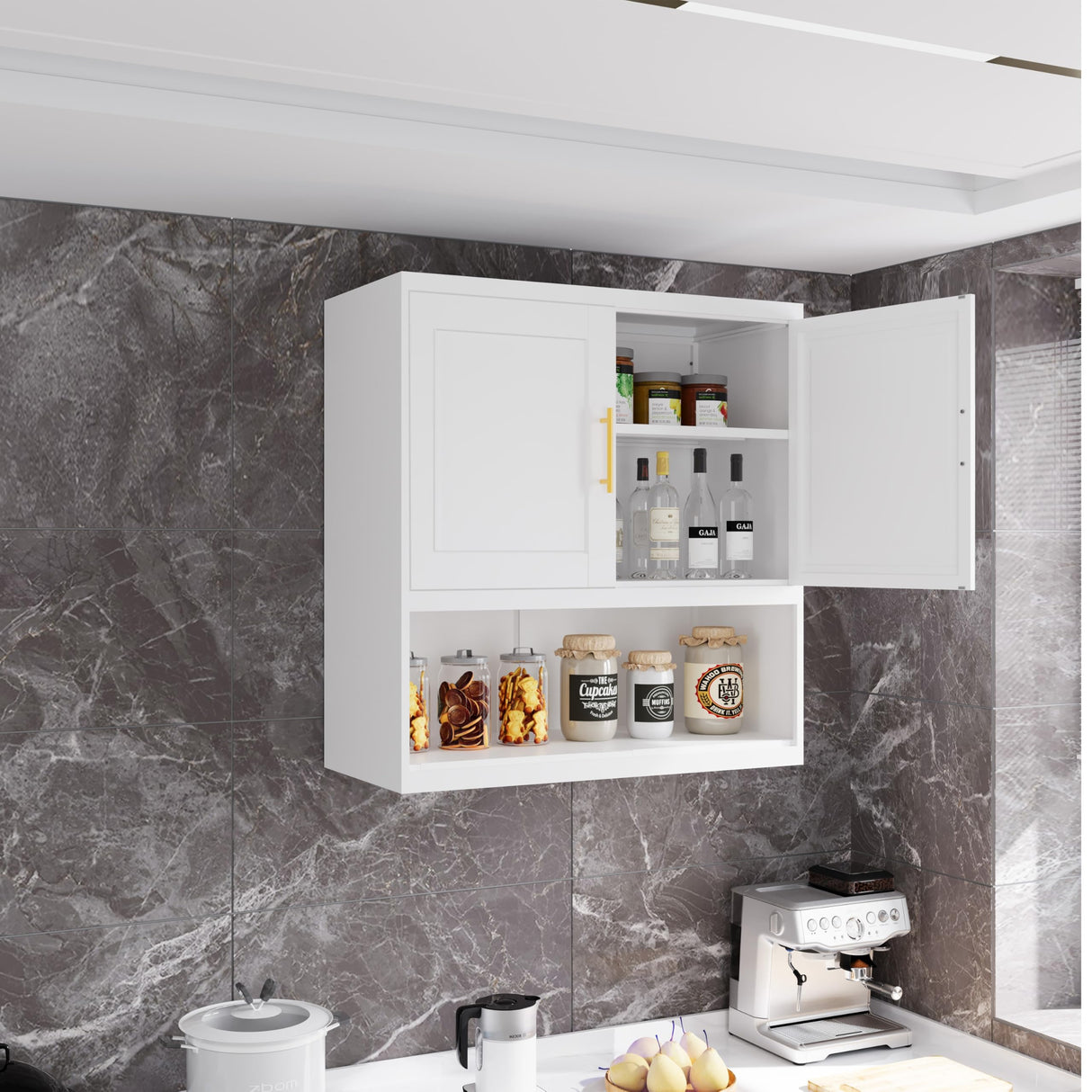 Metal Bathroom Wall Cabinet with Doors and Shelves, Over The Toilet Storage Cabinet