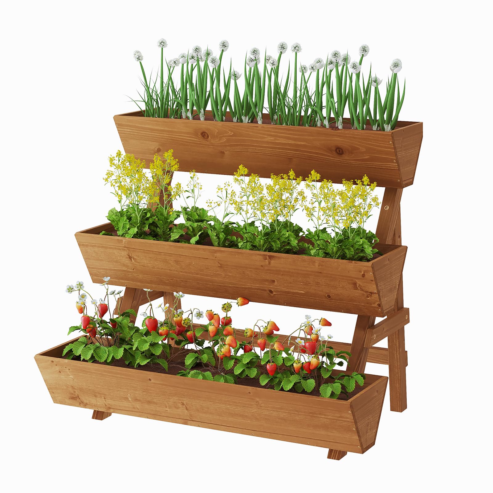 3-Tiers Wooden Raised Garden Bed Tiered Planter Box Vertical Garden Planter Wood Plant Stand