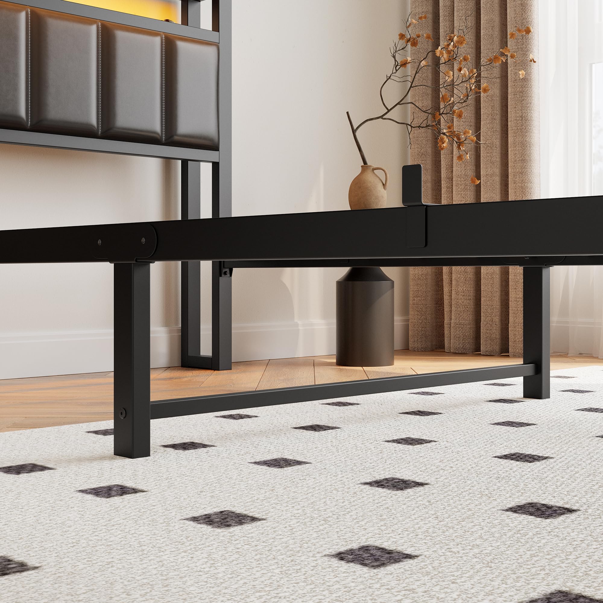 Twin Bed Frame with Charging Station & LED Lights