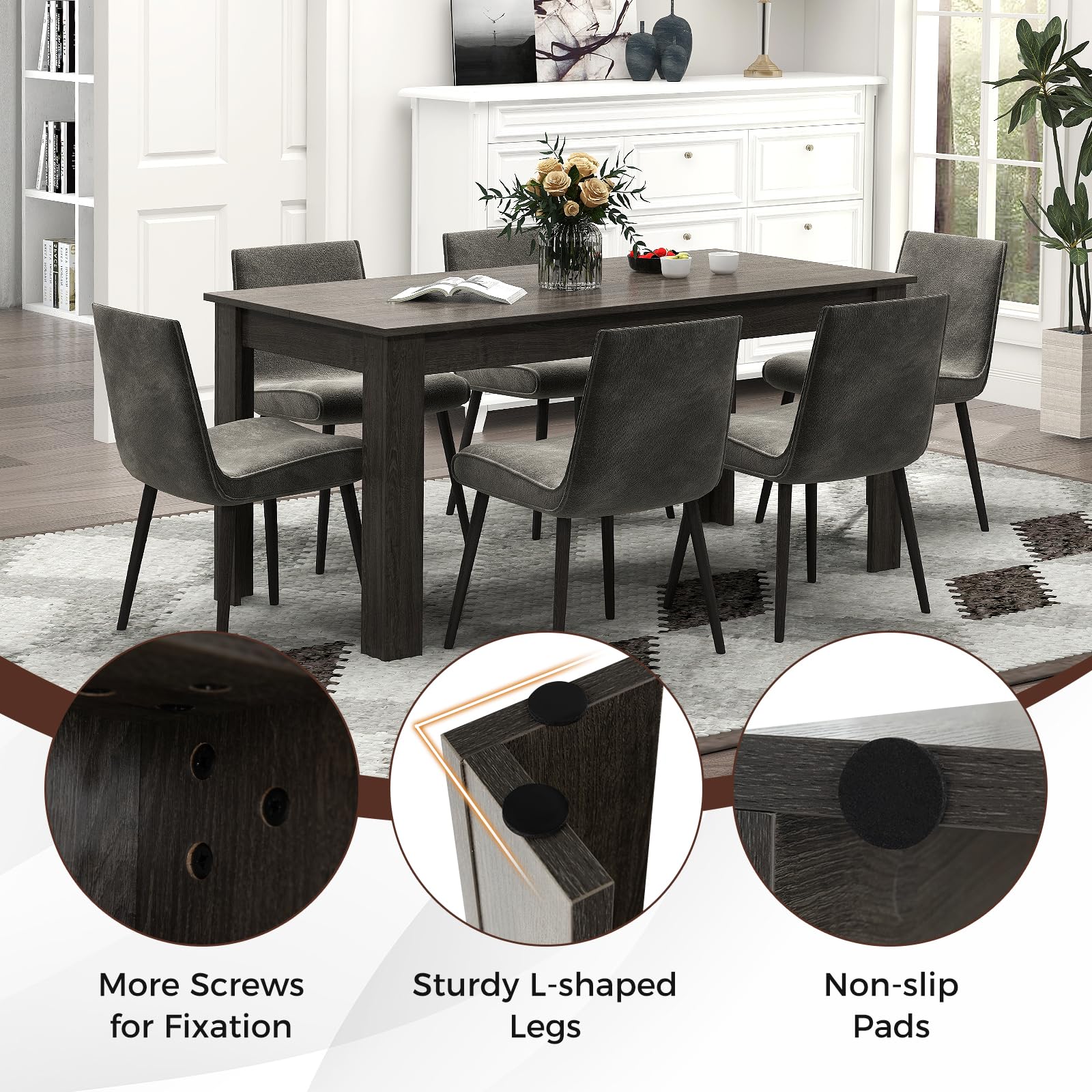 63 Inch Rectangular Dining Table for 4-6 People