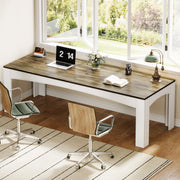 78.74-Inch 2-Person Desk, Extra Long Computer Desk for Two People, Wooden Large Double Desk Work Study Writing Desk for Home Office, Brown & White
