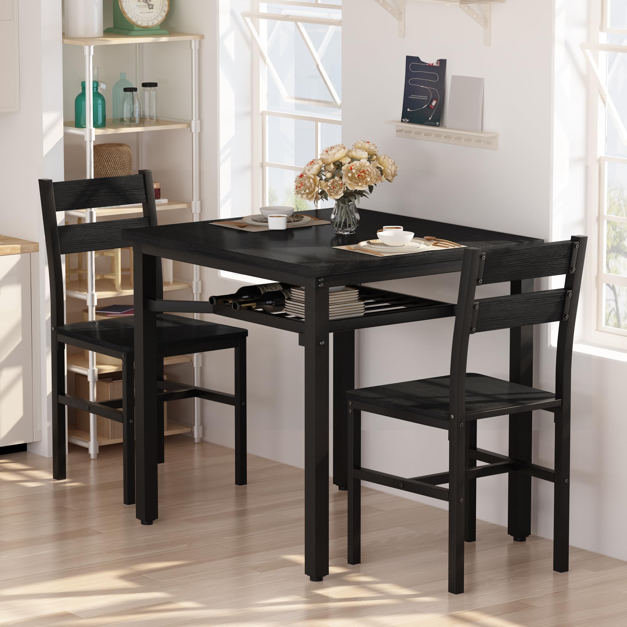 3-Piece Dining Table Set for Small Spaces with Storage