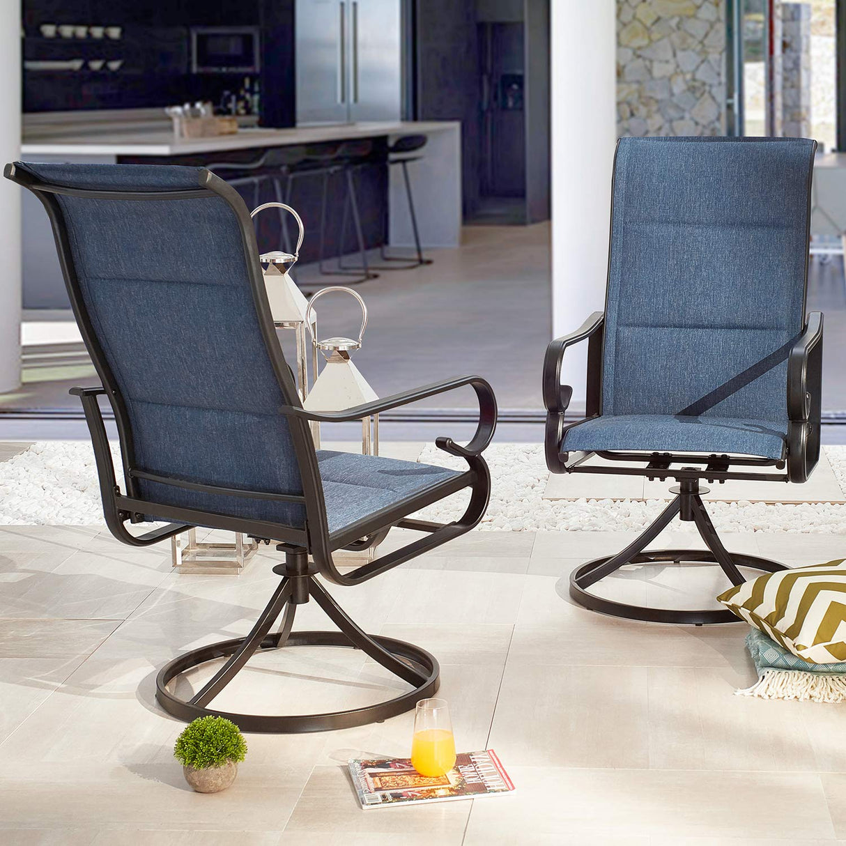 Patio Dining Chairs Textilene Outdoor High Back Swivel Rocker Set