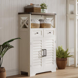 Farmhouse Storage Cabinet, Bathroom Floor Cabinet with Doors and Drawers