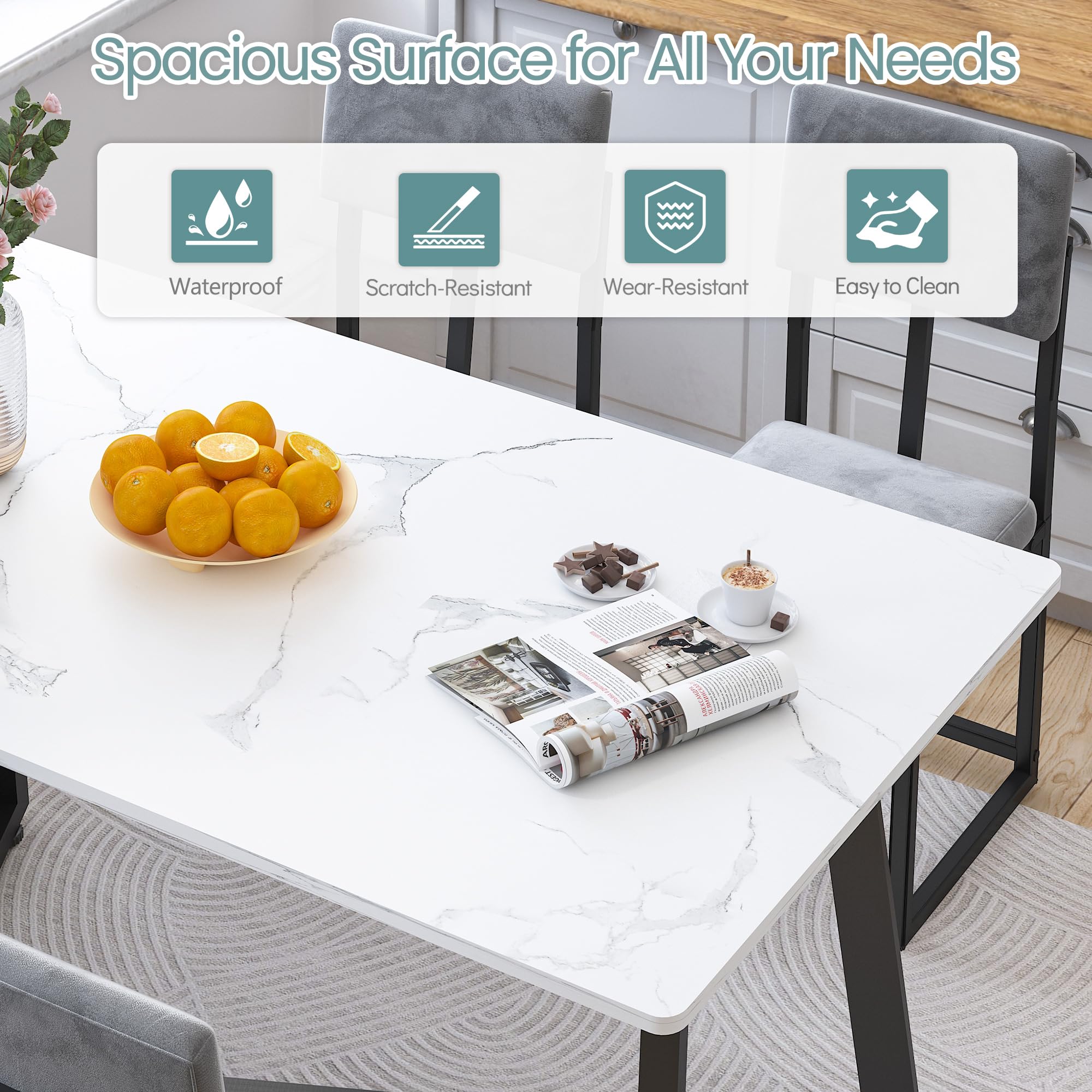 5-Piece Faux Marble Dining Set with Velvet Upholstered Chairs