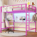 Loft Bed Full Size with Desk and Led Lights Metal Full Loft Bed with Power Outlet Full