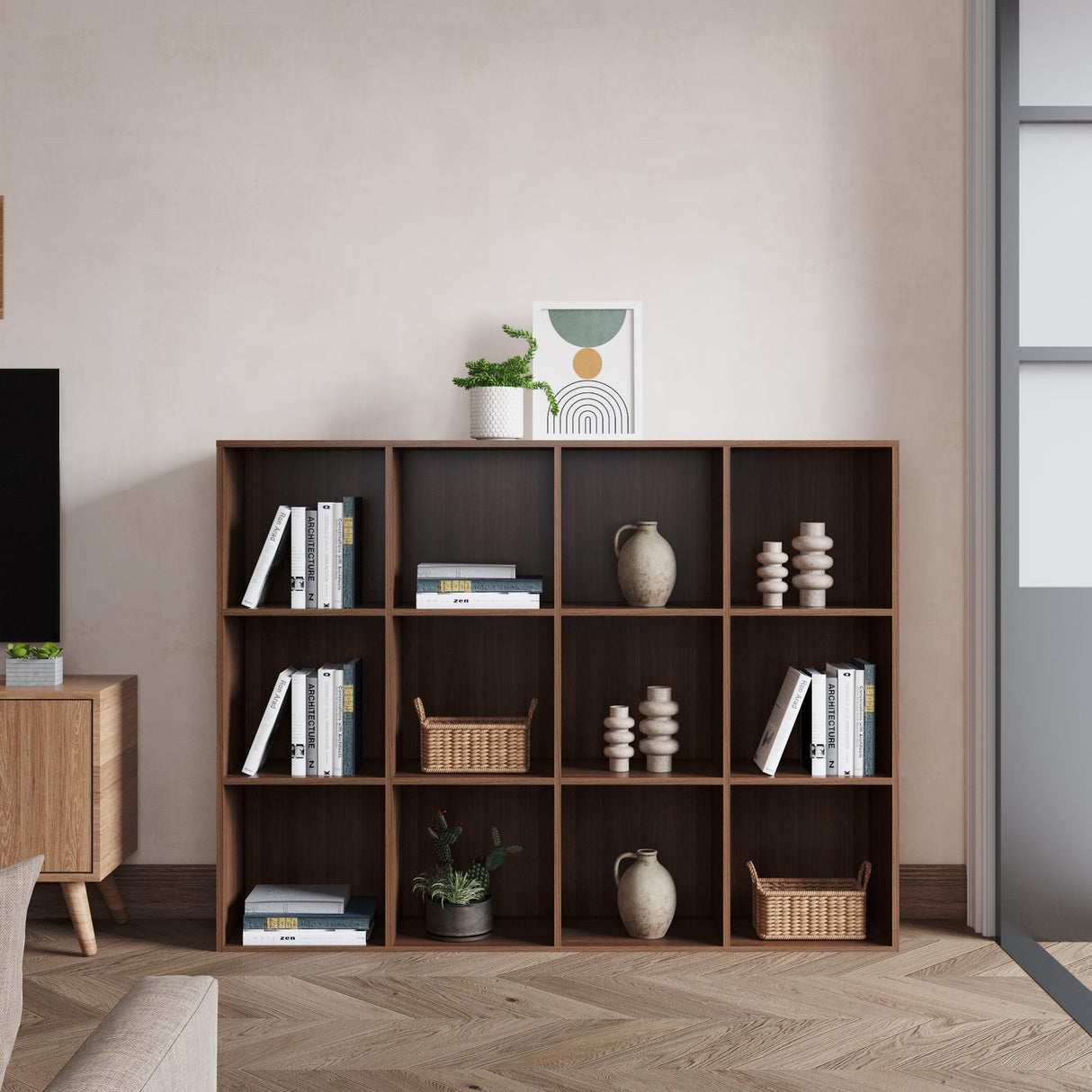 Bookcase, 12 Cube Open Storage Organizer Display Bookshelf, HOFB021