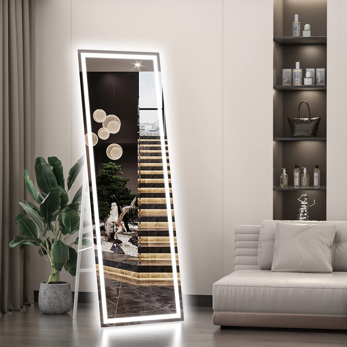 Full Length Mirror with Lights, 56" x 16" LED Floor Mirror, Full Body Dressing Standing