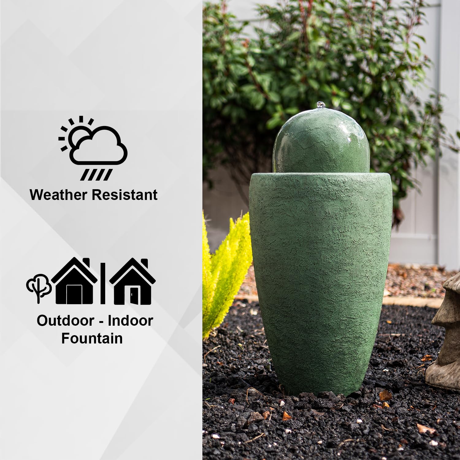 25.98" H Round Stone Indoor/Outdoor Modern Stone Textured Sphere Water Fountain