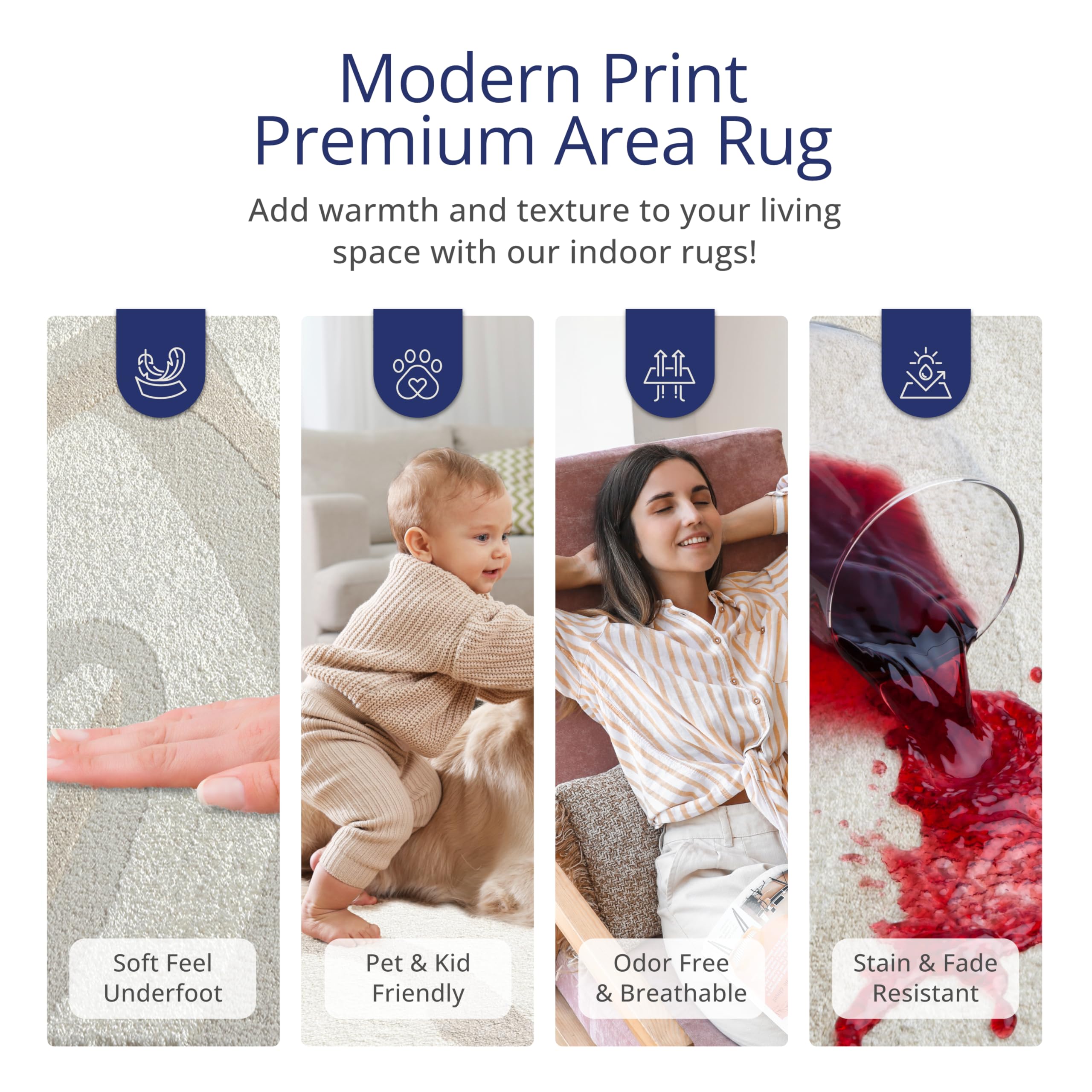 Abani Nomad Cream & Beige Area Rug 6' x 9' for Living Room, Bedroom - Chic Abstract Pattern - Durable & Easy to Clean