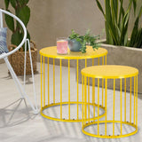 LEWIS&WAYNE Outdoor Side Table Set of 2, Metal Circle Accent End Tables for Balcony Backyard Garden Indoor Living Room, Durable Black Nesting Coffee Tables, 20”+16” Dia - Bircata