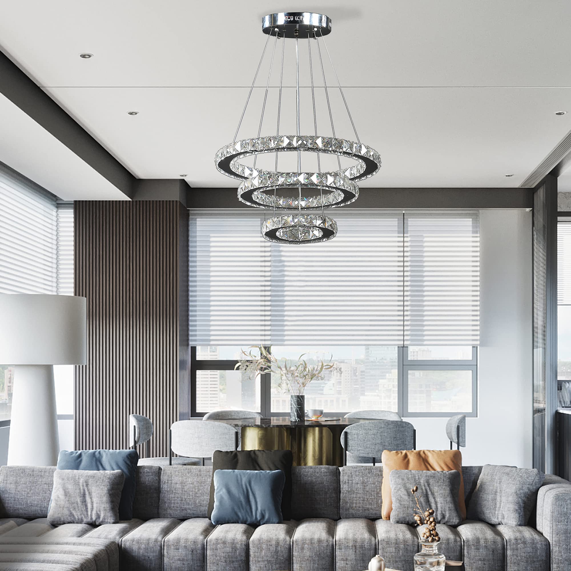 11.8" to 47.2" in Adjustable Height Alva Large Triple Hoop Modern Ice Crystal