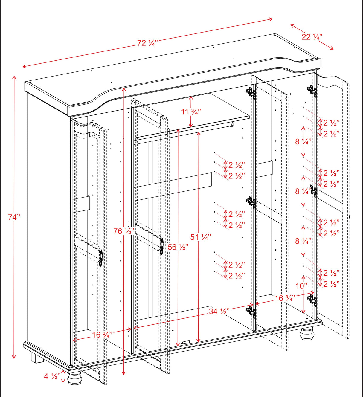 100% Solid Wood Kyle 4-Door Armoire Wardrobe Closet