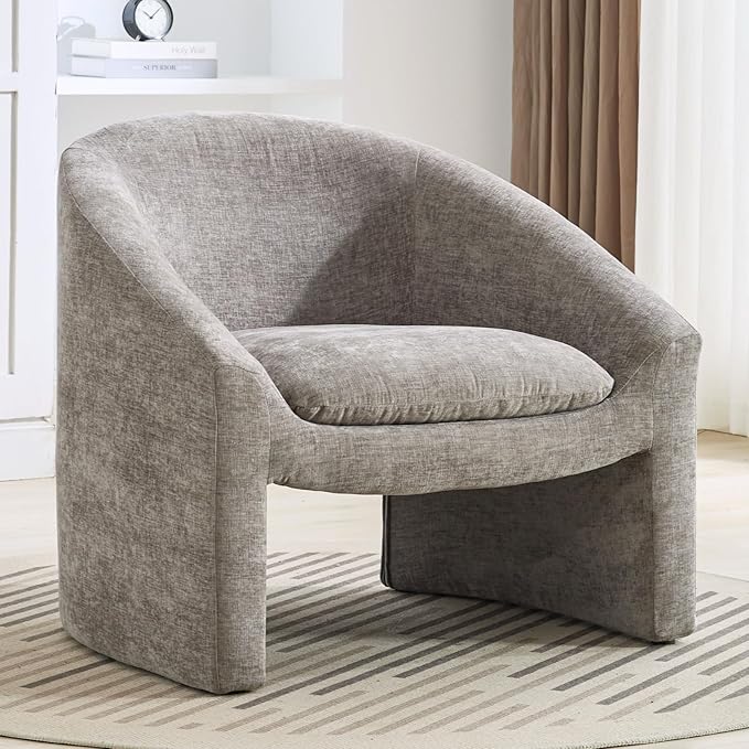 Green Accent Chair Modern Barrel Accent Chair Chenille Fabric Oversized Armchair Comfy Upholstered Single Sofa Chair for Living Room Bedroom Apartment Lounge